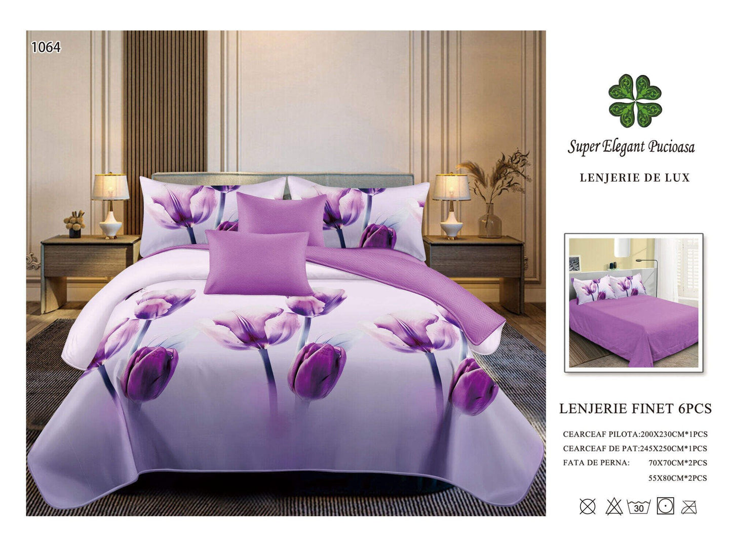 Lenjerie de Pat Bumbac Finet 6 Piese