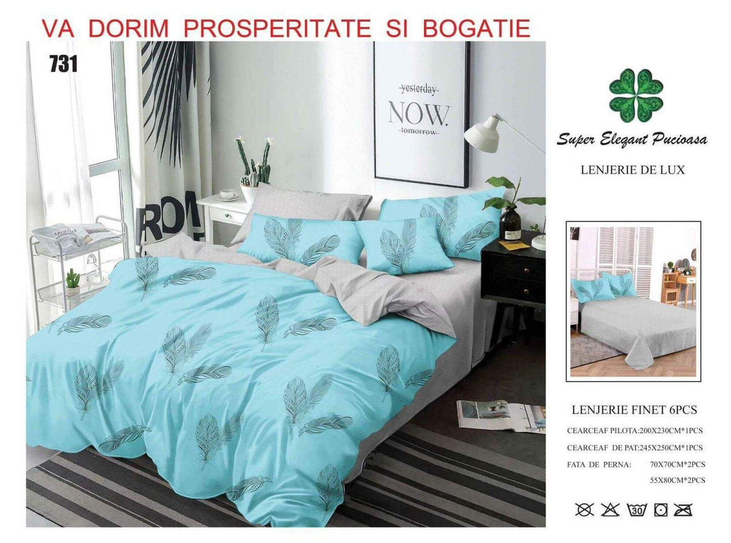 Lenjerie de Pat Bumbac Finet 6 Piese