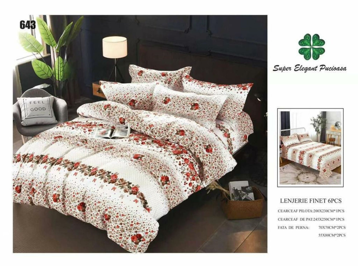 Lenjerie de Pat Bumbac Finet 6 Piese