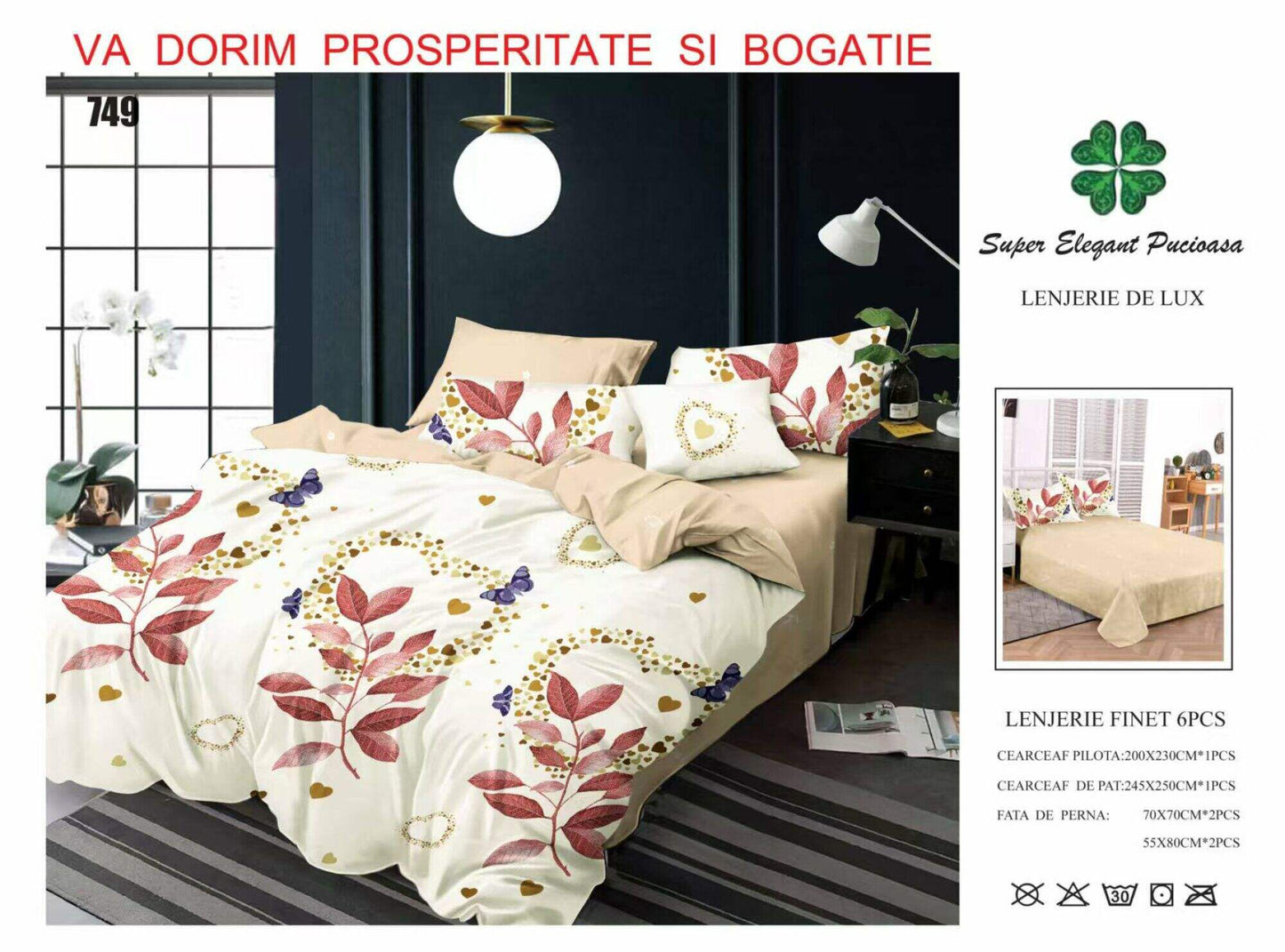 Lenjerie de Pat Bumbac Finet 6 Piese