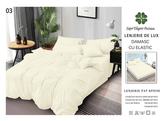 Lenjerie Pat Dublu din Bumbac Damasc 100%, 6 Piese