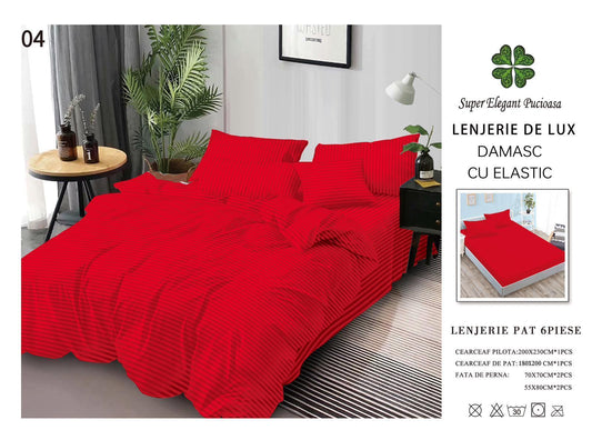 Lenjerie Pat Dublu din Bumbac Damasc 100%, 6 Piese