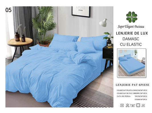 Lenjerie Pat Dublu din Bumbac Damasc 100%, 6 Piese