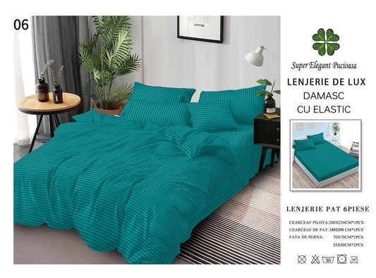 Lenjerie Pat Dublu din Bumbac Damasc 100%, 6 Piese