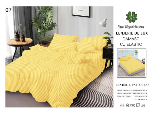 Lenjerie Pat Dublu din Bumbac Damasc 100%, 6 Piese