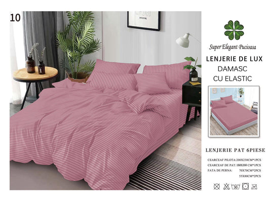 Lenjerie Pat Dublu din Bumbac Damasc 100%, 6 Piese
