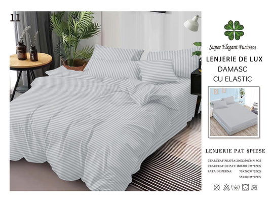 Lenjerie Pat Dublu din Bumbac Damasc 100%, 6 Piese