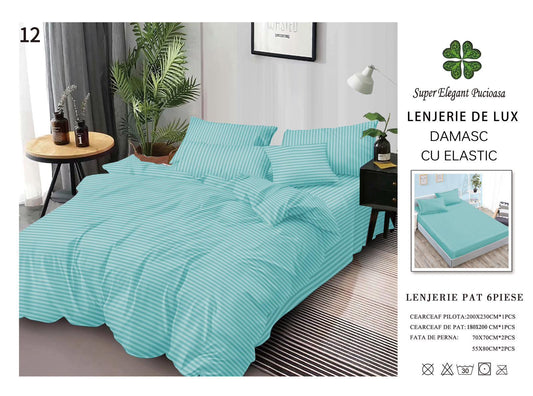 Lenjerie Pat Dublu din Bumbac Damasc 100%, 6 Piese