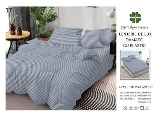 Lenjerie Pat Dublu din Bumbac Damasc 100%, 6 Piese
