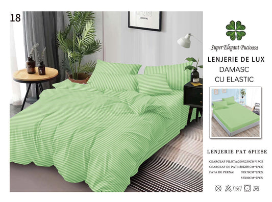 Lenjerie Pat Dublu din Bumbac Damasc 100%, 6 Piese