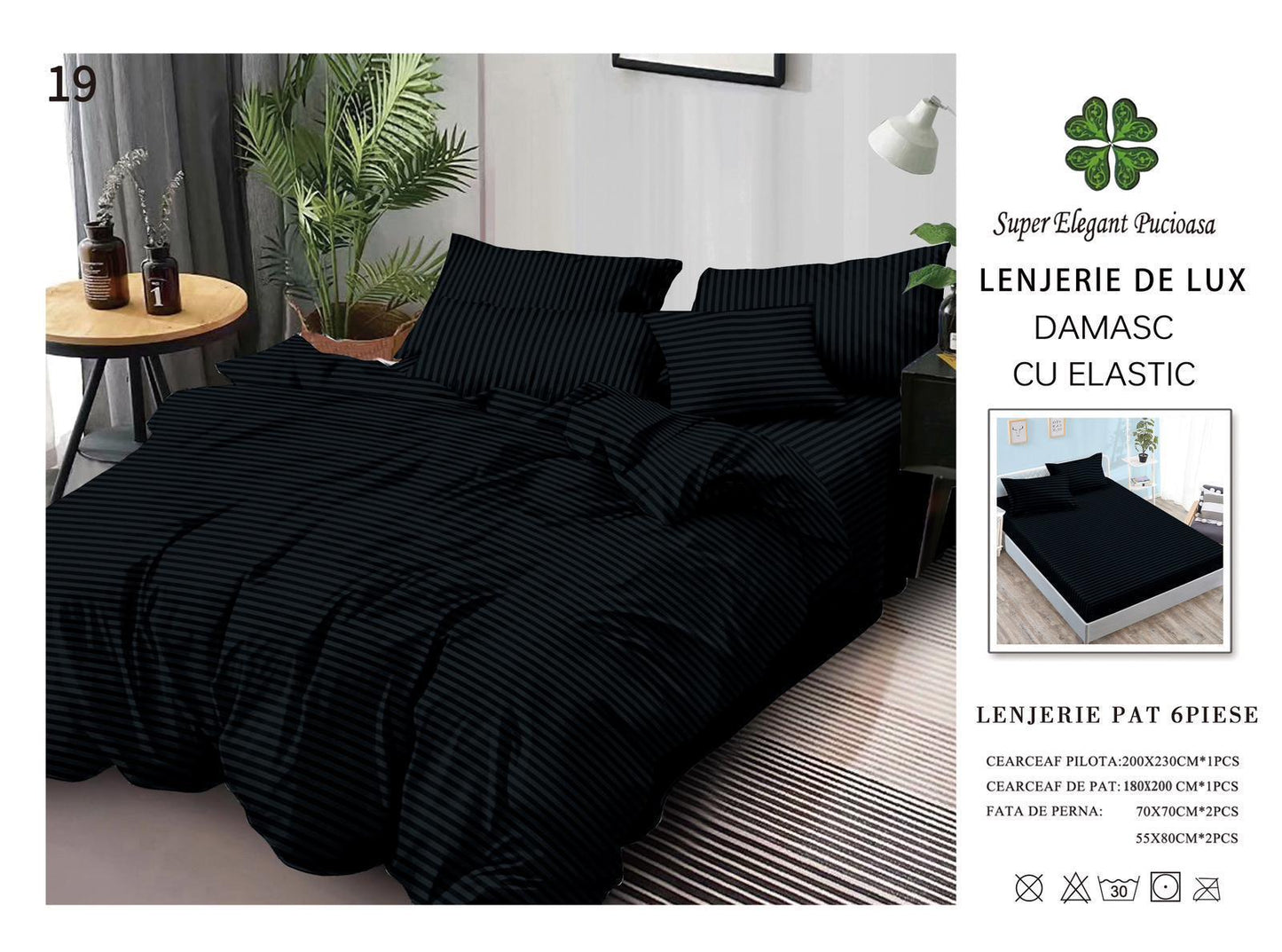 Lenjerie Pat Dublu din Bumbac Damasc 100%, 6 Piese