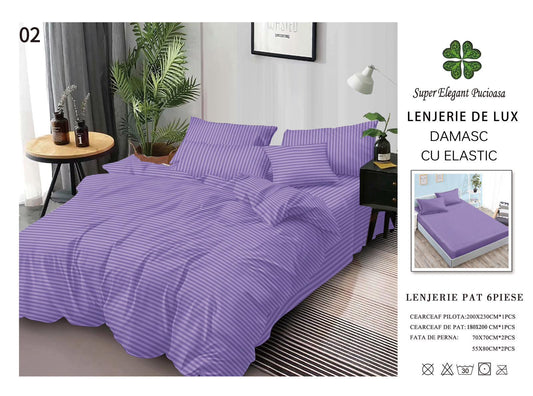 Lenjerie Pat Dublu din Bumbac Damasc 100%, 6 Piese