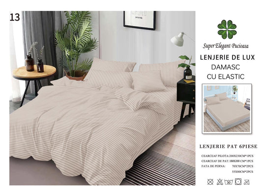 Lenjerie Pat Dublu din Bumbac Damasc 100%, 6 Piese