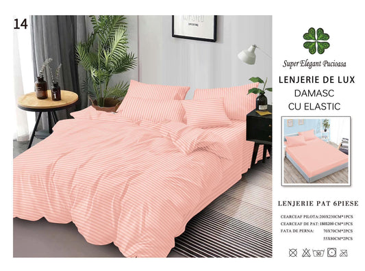 Lenjerie Pat Dublu din Bumbac Damasc 100%, 6 Piese